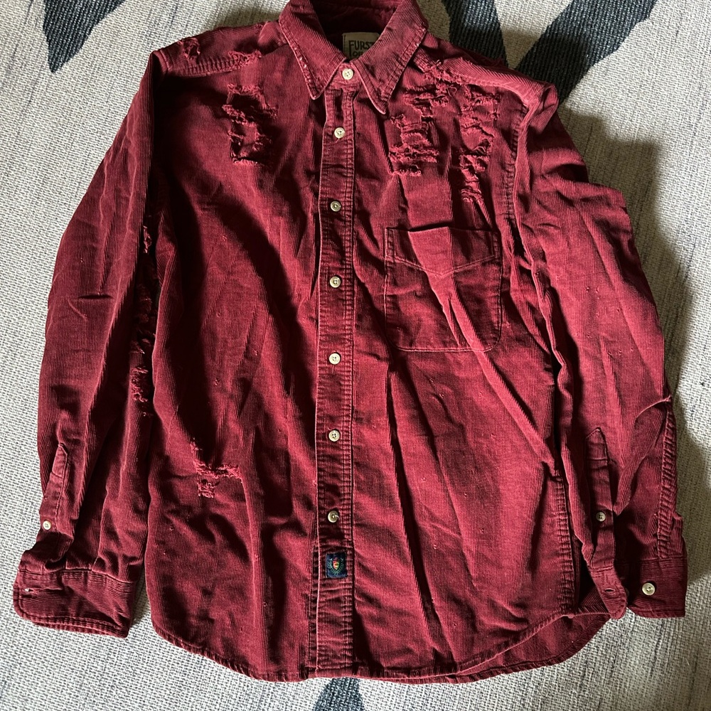 LF Furst Of A Kind Maroon Distressed Shacket